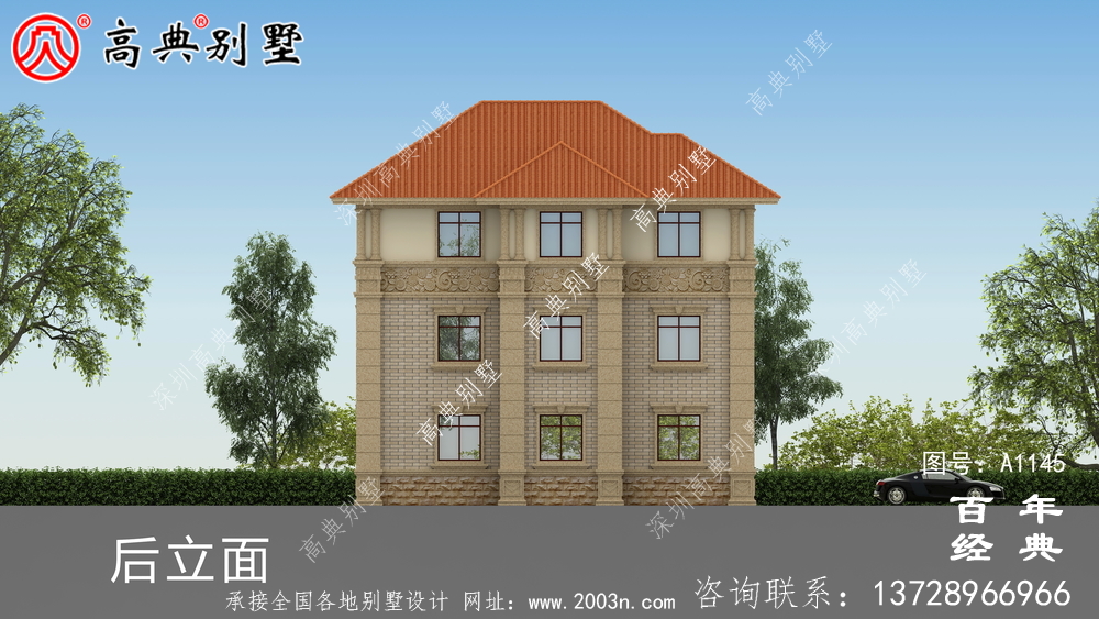 高清外觀效果圖的歐式高檔三層別墅設計圖紙