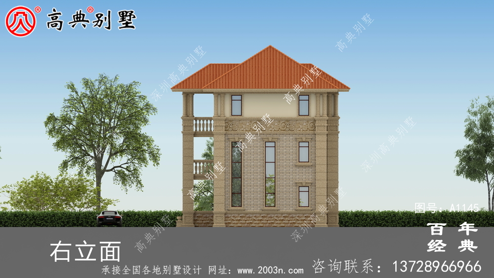 高清外觀效果圖的歐式高檔三層別墅設計圖紙
