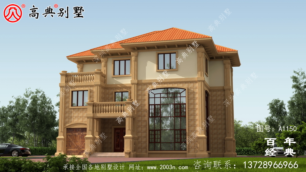 165平方米新農(nóng)村三層住宅設(shè)計(jì)圖紙，包括效果圖，帶車庫