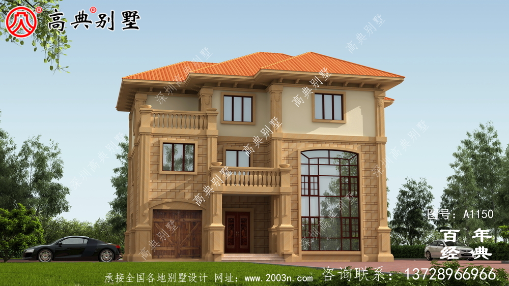165平方米新農(nóng)村三層住宅設(shè)計(jì)圖紙，包括效果圖，帶車庫