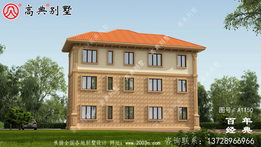 165平方米新農(nóng)村三層住宅設(shè)計(jì)圖紙，包括效果圖，帶車庫