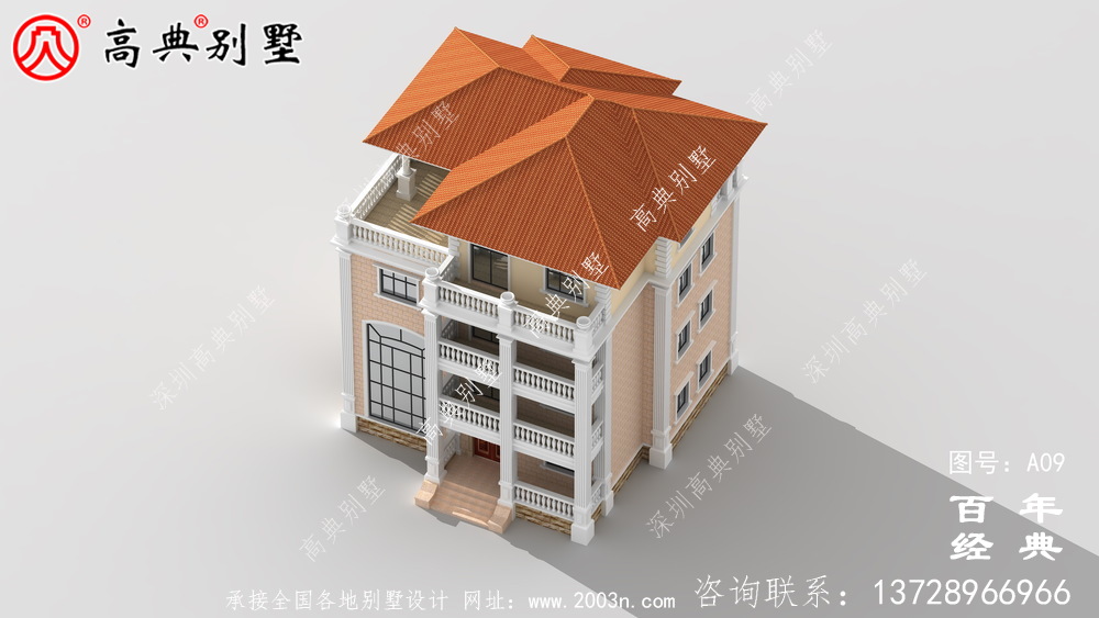 鄉村四層坡屋頂小別墅設計圖紙_鄉村四層別墅設計