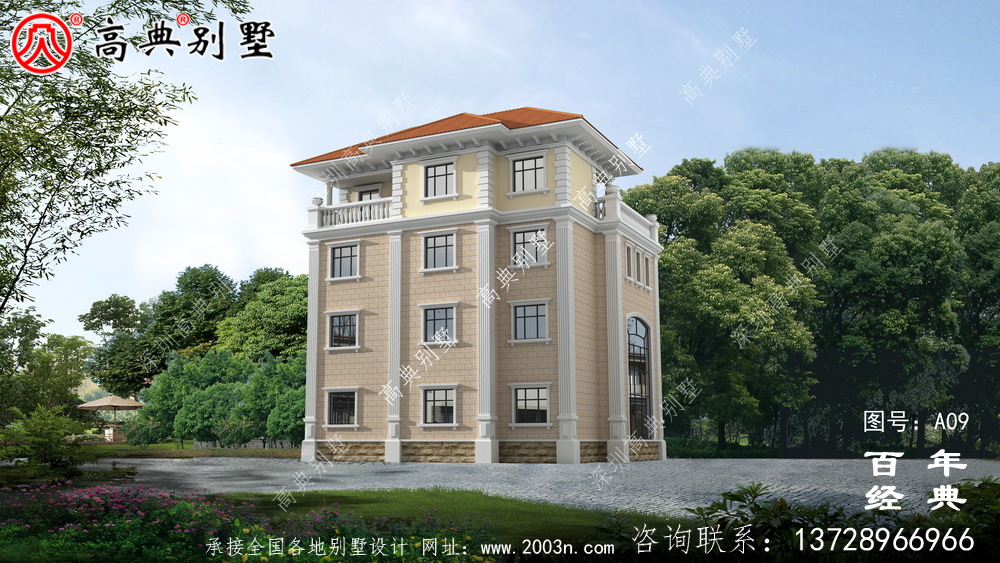 鄉村四層坡屋頂小別墅設計圖紙_鄉村四層別墅設計