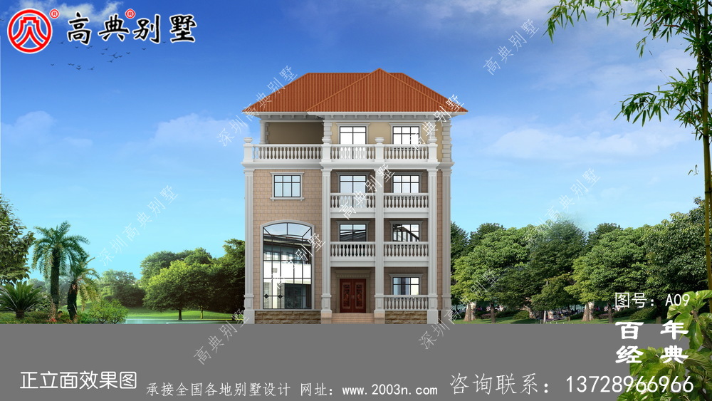 鄉村四層坡屋頂小別墅設計圖紙_鄉村四層別墅設計
