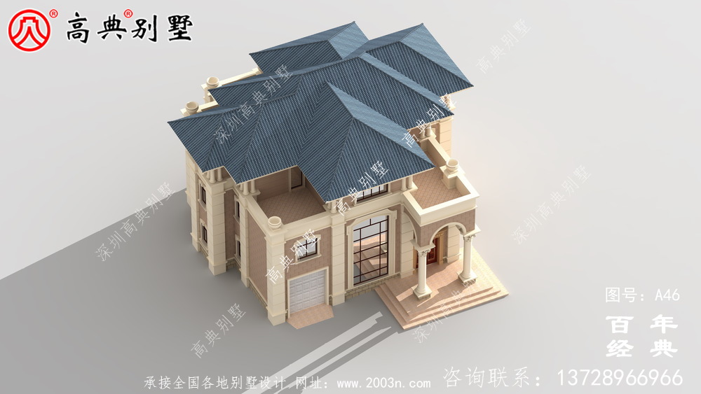 歐式三層帶陽臺小別墅設計施工圖及效果圖_農村三層別墅圖