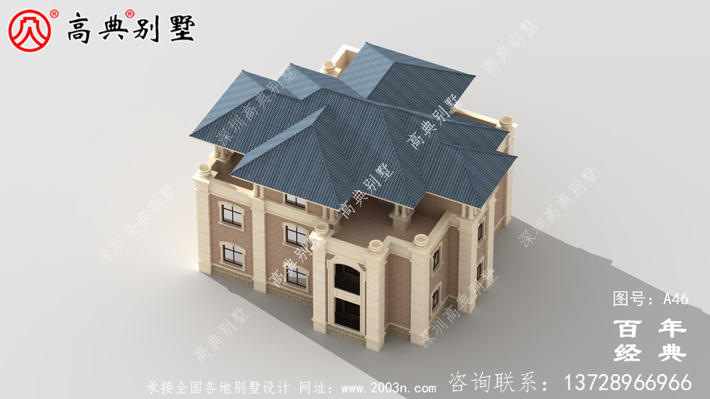 歐式三層帶陽臺小別墅設計施工圖及效果圖_農村三層別墅圖