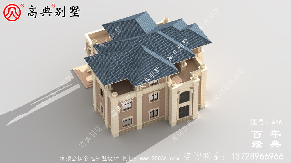 歐式三層帶陽臺小別墅設計施工圖及效果圖_農村三層別墅圖