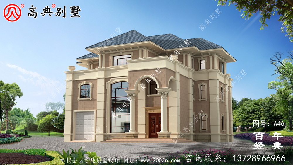 歐式三層帶陽臺小別墅設計施工圖及效果圖_農村三層別墅圖