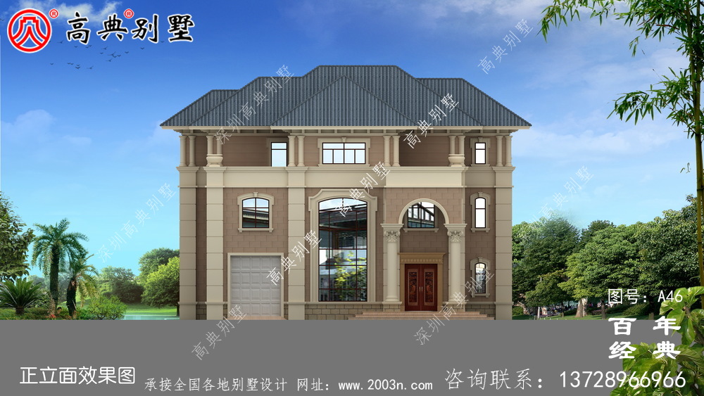 歐式三層帶陽臺小別墅設計施工圖及效果圖_農村三層別墅圖