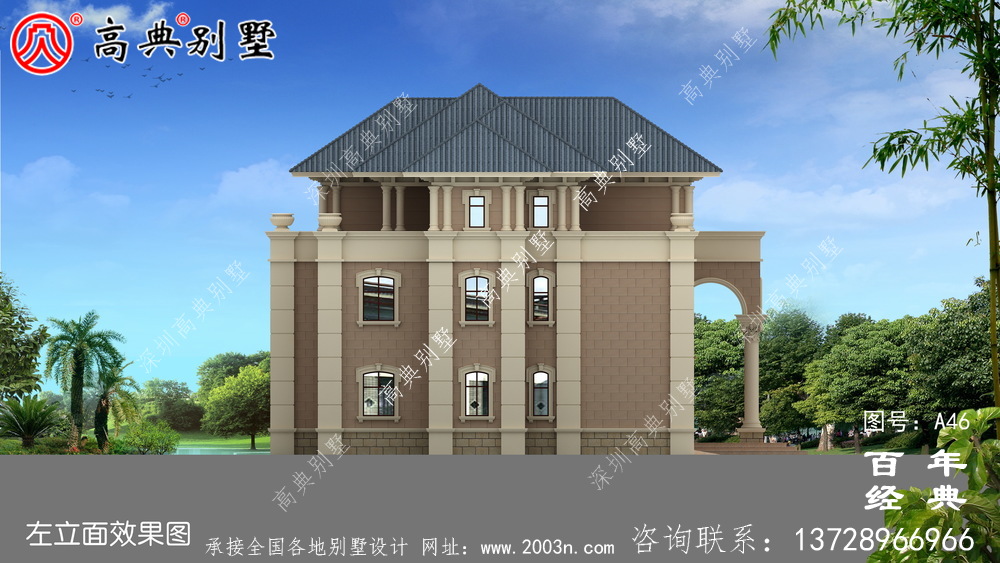 歐式三層帶陽臺小別墅設計施工圖及效果圖_農村三層別墅圖