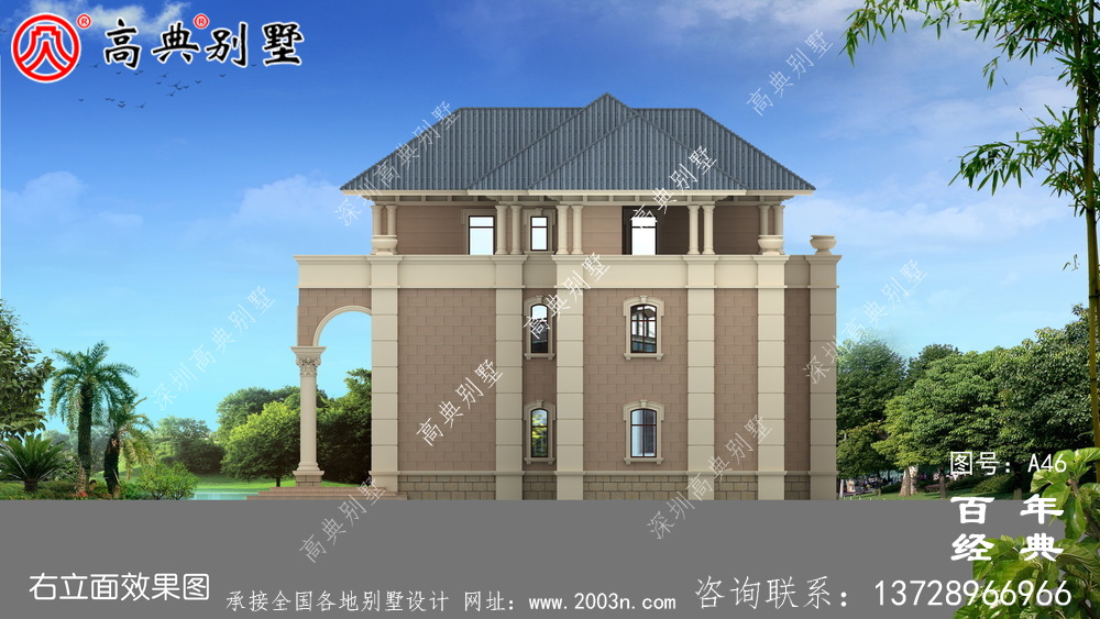 歐式三層帶陽臺小別墅設計施工圖及效果圖_農村三層別墅圖