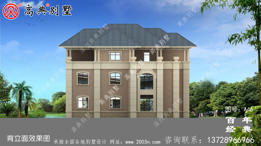 歐式三層帶陽臺小別墅設計施工圖及效果圖_農村三層別墅圖