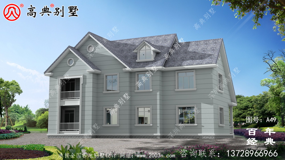 中式風格兩層帶車庫別墅設計圖紙及效果圖_農村兩層房屋設計圖紙