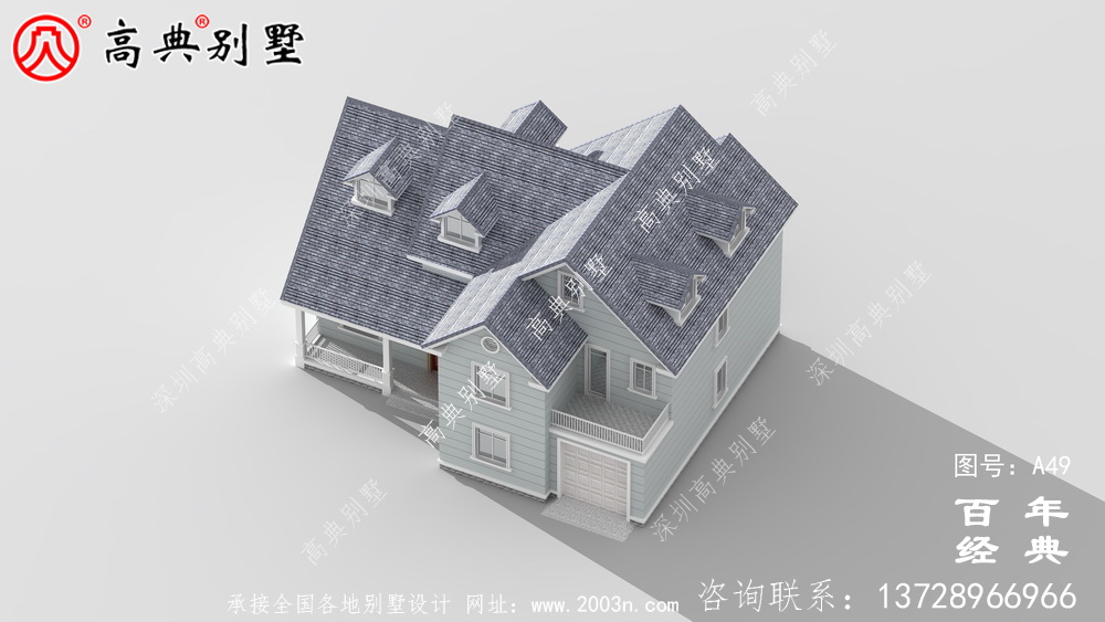 中式風格兩層帶車庫別墅設計圖紙及效果圖_農村兩層房屋設計圖紙