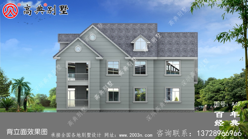 中式風格兩層帶車庫別墅設計圖紙及效果圖_農村兩層房屋設計圖紙