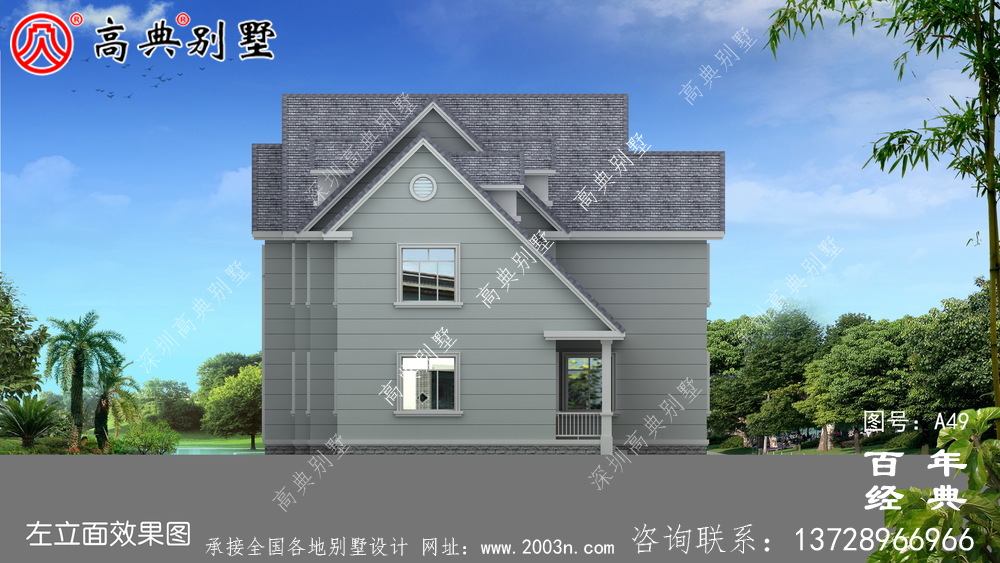 中式風格兩層帶車庫別墅設計圖紙及效果圖_農村兩層房屋設計圖紙