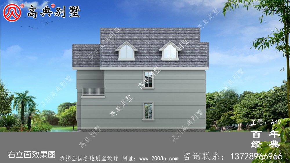 中式風格兩層帶車庫別墅設計圖紙及效果圖_農村兩層房屋設計圖紙