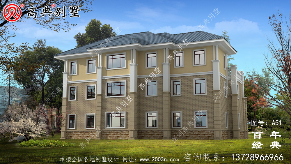 歐式三層帶陽臺車庫別墅設計施工圖紙 農村三層別墅設計