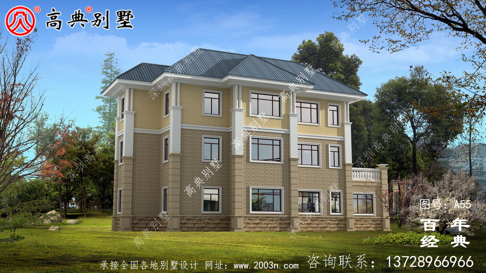 美麗的三樓簡歐別墅設計圖施工圖與效果圖_農村三樓別墅設計