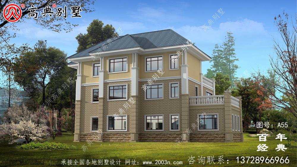 美麗的三樓簡歐別墅設計圖施工圖與效果圖_農村三樓別墅設計