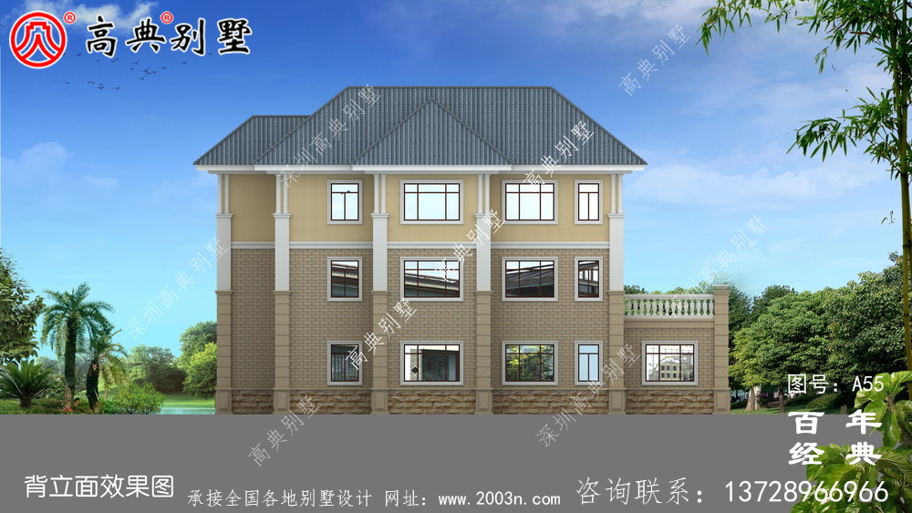 美麗的三樓簡歐別墅設計圖施工圖與效果圖_農村三樓別墅設計