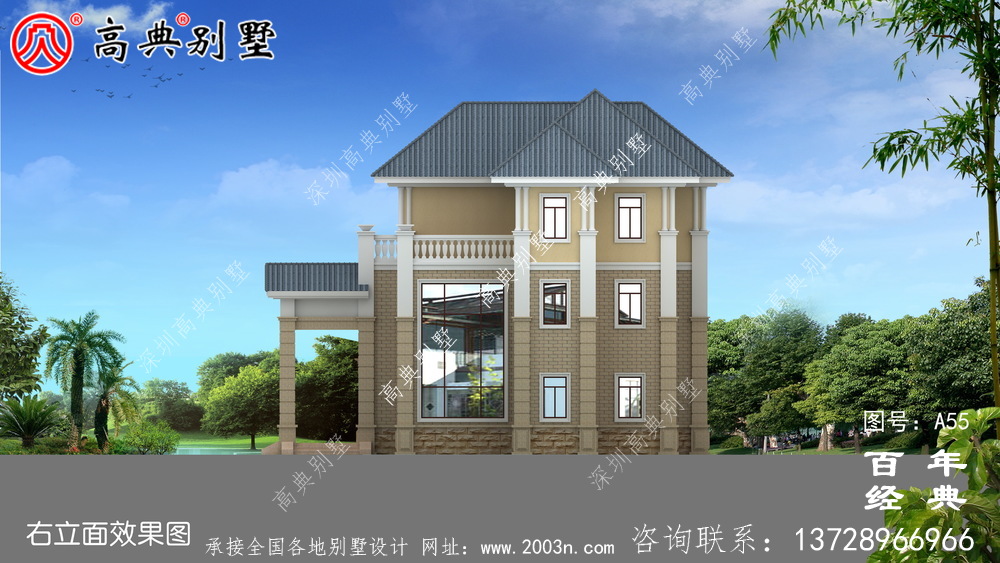 美麗的三樓簡歐別墅設計圖施工圖與效果圖_農村三樓別墅設計