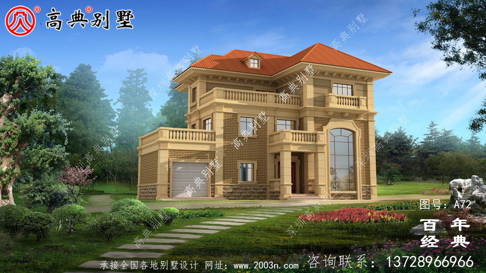 新農村三層別墅帶陽臺設計施工圖_農村三層別墅設計圖紙