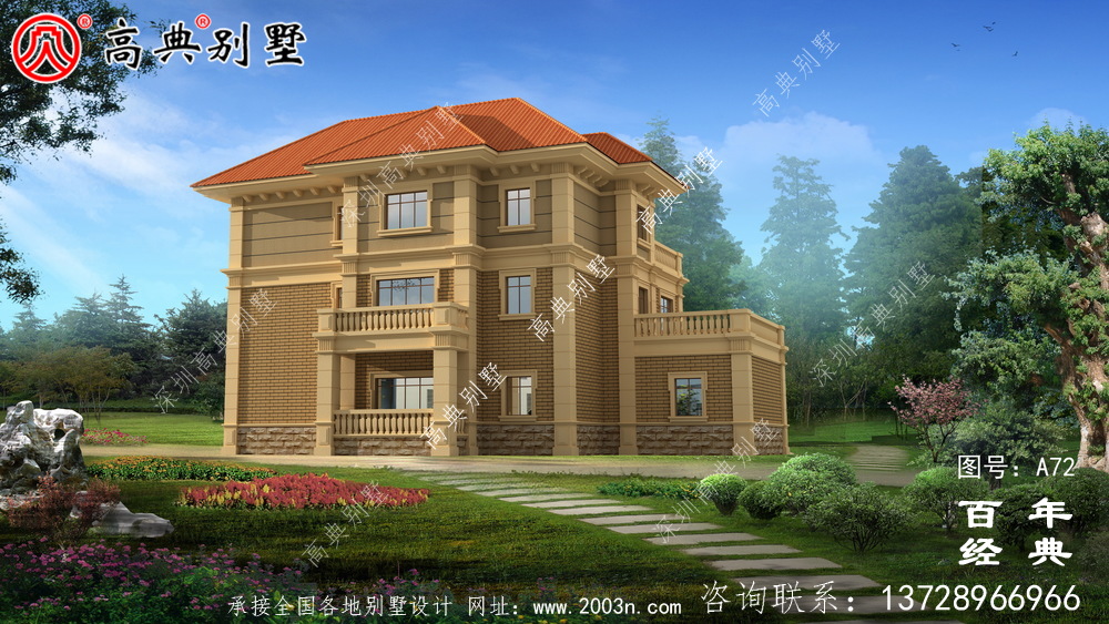 新農村三層別墅帶陽臺設計施工圖_農村三層別墅設計圖紙