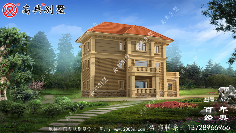 新農村三層別墅帶陽臺設計施工圖_農村三層別墅設計圖紙