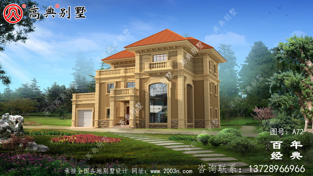 新農村三層別墅帶陽臺設計施工圖_農村三層別墅設計圖紙