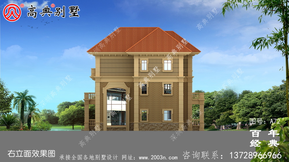 新農村三層別墅帶陽臺設計施工圖_農村三層別墅設計圖紙