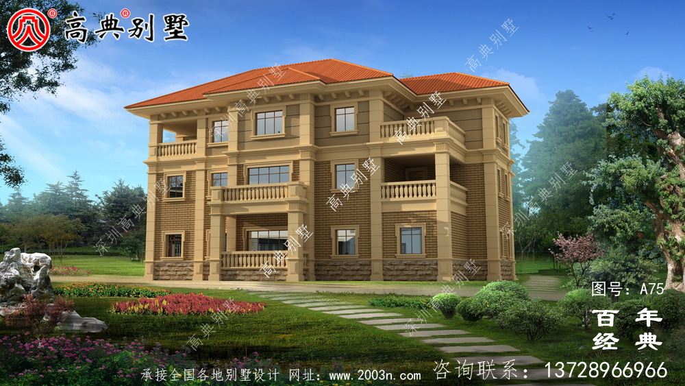 三層奢華歐式別墅外型設計效果圖及施工圖紙_三層別墅設計圖紙