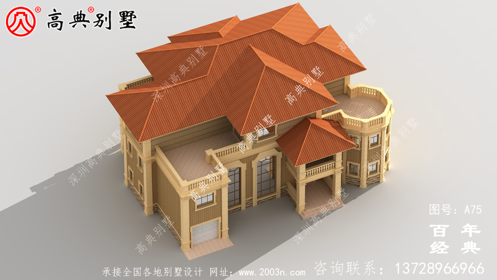 三層奢華歐式別墅外型設計效果圖及施工圖紙_三層別墅設計圖紙