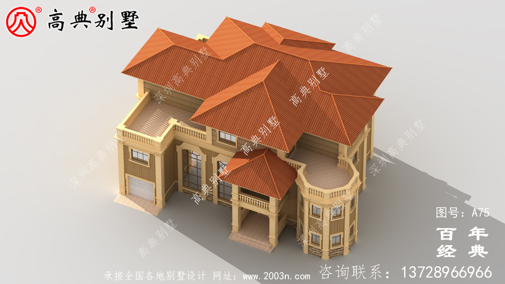 三層奢華歐式別墅外型設計效果圖及施工圖紙_三層別墅設計圖紙
