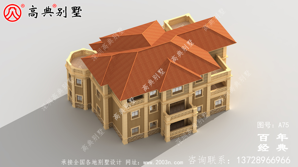 三層奢華歐式別墅外型設計效果圖及施工圖紙_三層別墅設計圖紙
