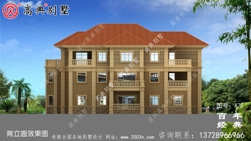三層奢華歐式別墅外型設計效果圖及施工圖紙_三層別墅設計圖紙