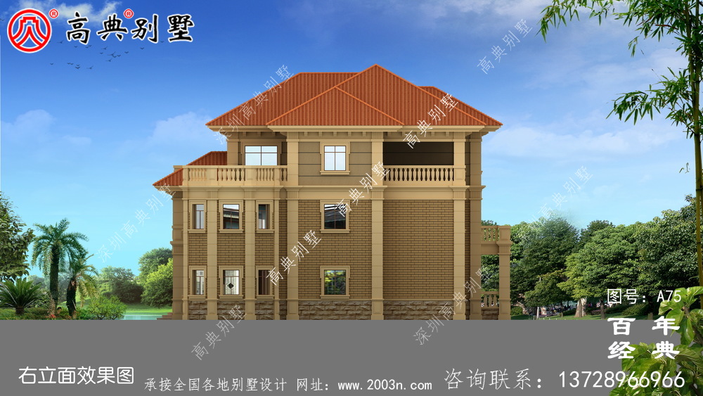 三層奢華歐式別墅外型設計效果圖及施工圖紙_三層別墅設計圖紙