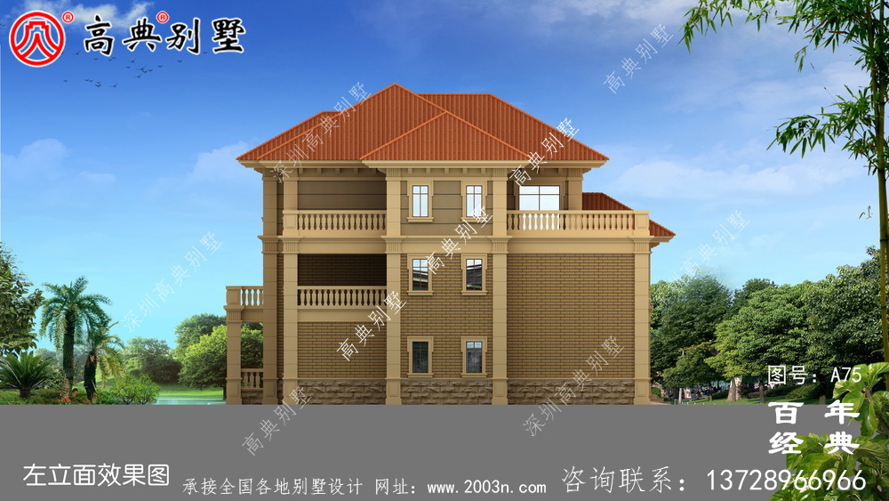 三層奢華歐式別墅外型設計效果圖及施工圖紙_三層別墅設計圖紙