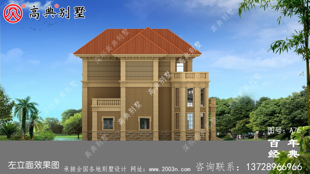 三層別墅帶露臺設計圖紙_農村三層別墅設計效果圖