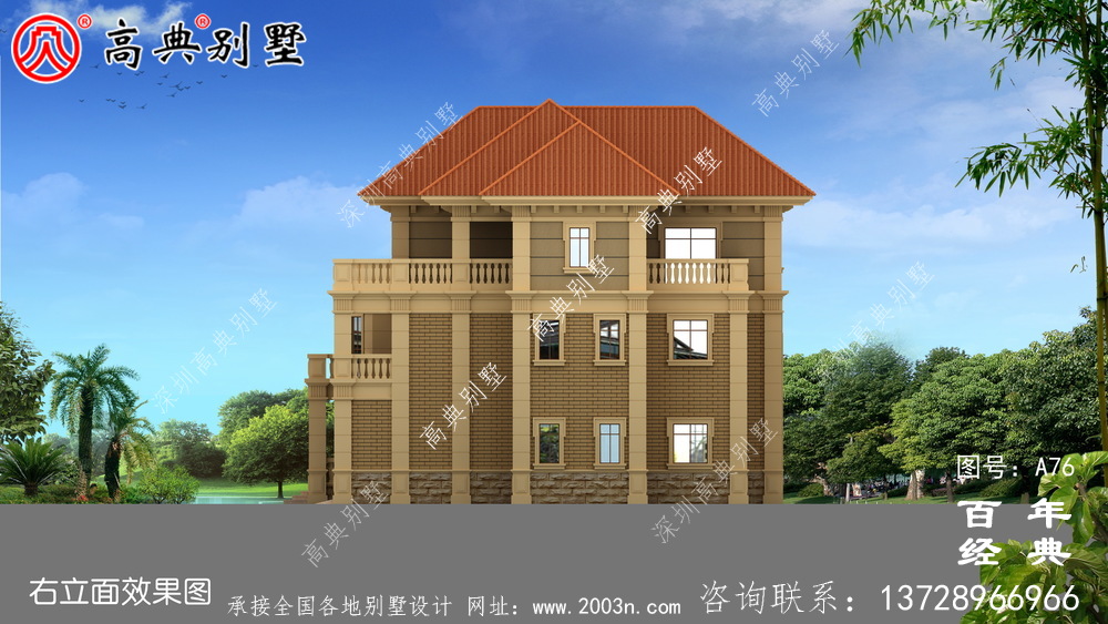 三層別墅帶露臺設計圖紙_農村三層別墅設計效果圖