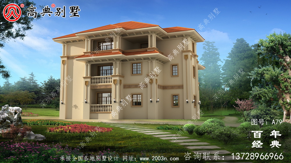 新農村建設三層帶陽臺中高檔小別墅設計圖紙_三層鄉村建造房屋設計圖紙