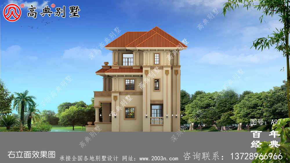 三層帶陽臺農村自建別墅房屋設計圖紙_別墅設計圖紙