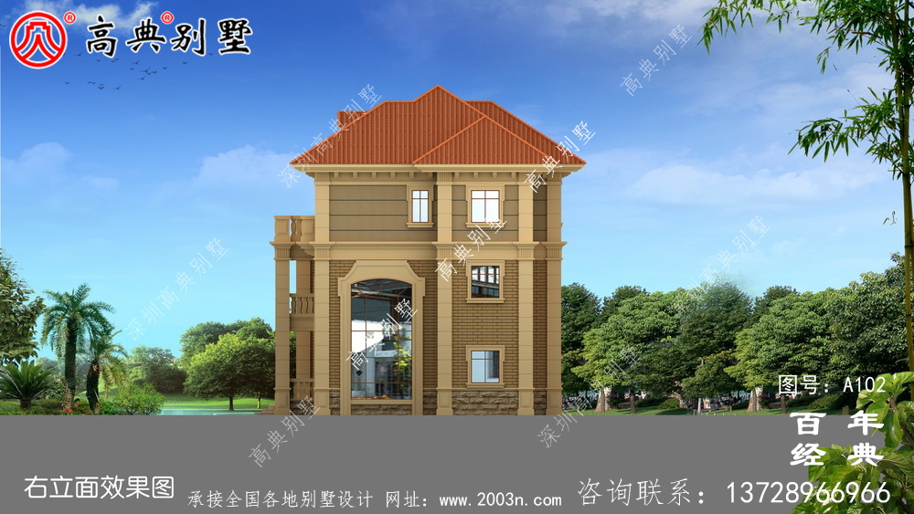 歐式古典三層帶陽(yáng)臺(tái)車庫(kù)別墅設(shè)計(jì)圖紙_三層別墅圖紙