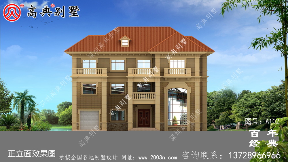 歐式古典三層帶陽(yáng)臺(tái)車庫(kù)別墅設(shè)計(jì)圖紙_三層別墅圖紙