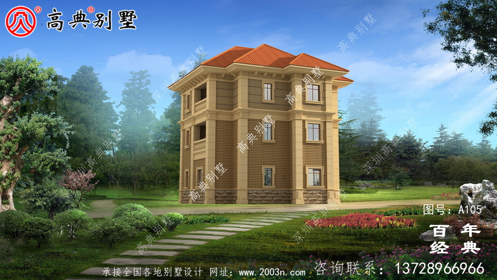 鄉村三層帶車庫樓房別墅設計圖紙_三層別墅施工圖設計