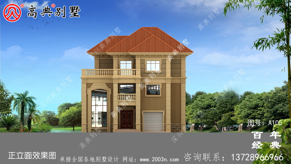 鄉村三層帶車庫樓房別墅設計圖紙_三層別墅施工圖設計