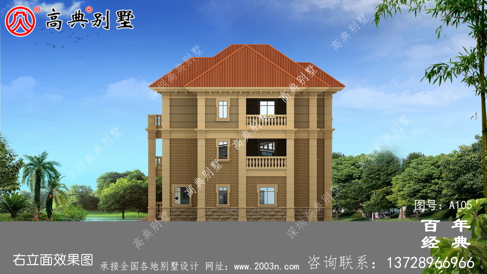 鄉村三層帶車庫樓房別墅設計圖紙_三層別墅施工圖設計