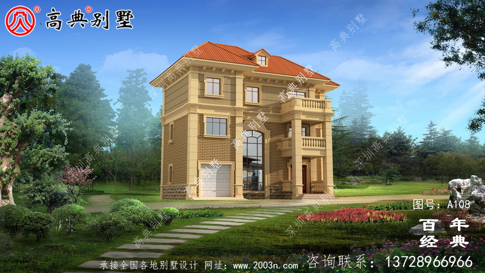 新農村三層帶露臺別墅設計圖紙_農村別墅設計圖