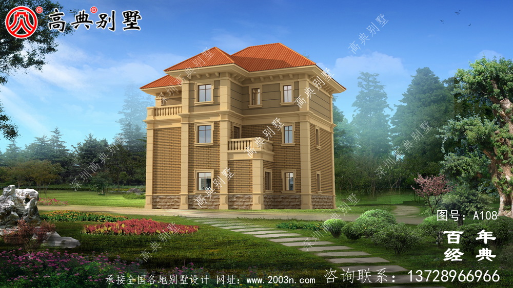 新農村三層帶露臺別墅設計圖紙_農村別墅設計圖