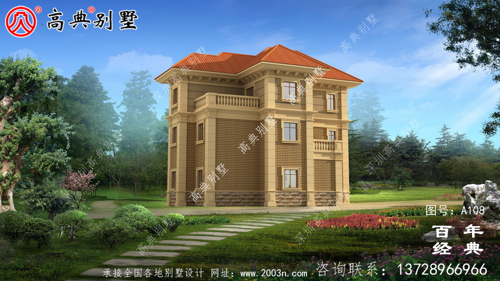 新農村三層帶露臺別墅設計圖紙_農村別墅設計圖